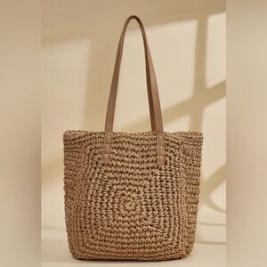 Brown Tan Woven Tote Bag-CUPSHE